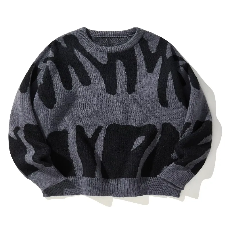 Trendy Irregular Jacquard Pullover – Men’s Casual Knitted Sweater