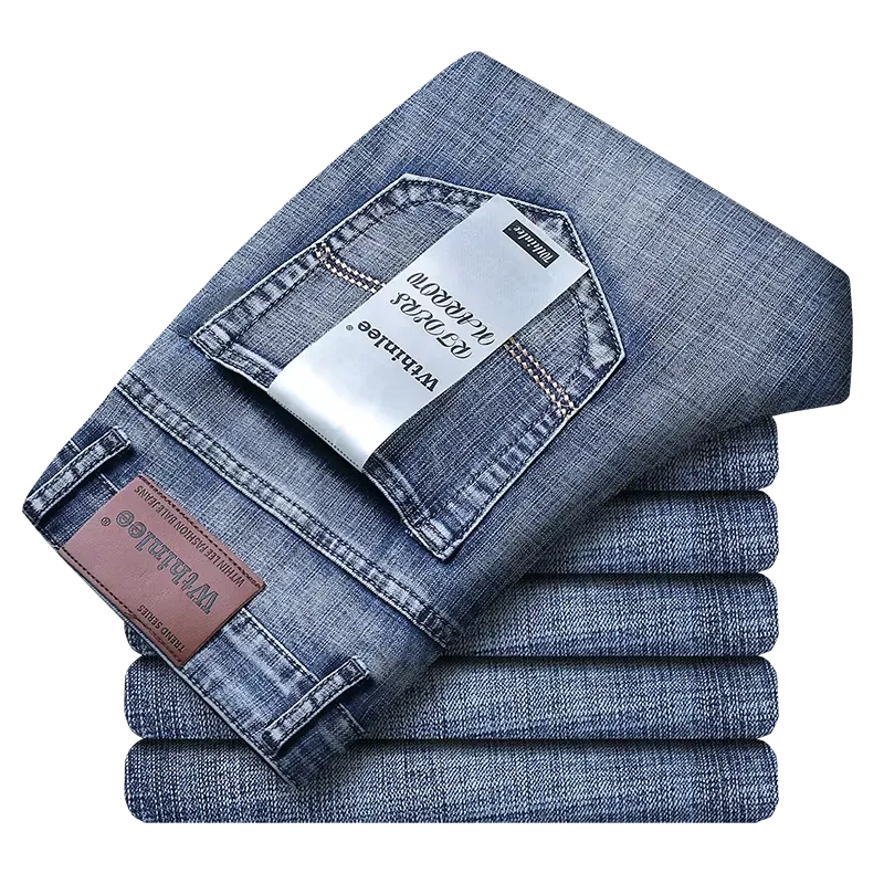 Men’s Stretch Jeans – Casual Straight Denim, Blue & Black
