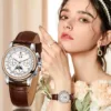FORSINING women automatic watch with moon phase in woman hands