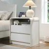 25" Tall Modern Nightstand with Charging Station - Stylish Wood Bedside Table with Storage Drawers and Charging Ports