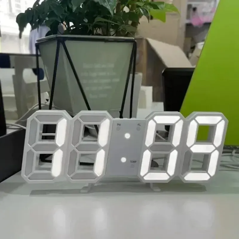 3D LED Wall Clock with bright glowing numbers on a modern living room wall
