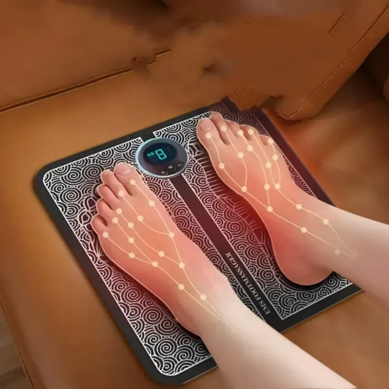 Foot massage mat with highlighted pressure points for targeted relief.