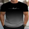 A man wearing a black-to-gray gradient graphic tee with the word "Reset" printed in white across the chest.