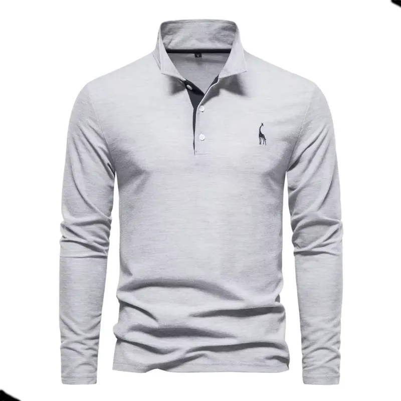 Men's Long Sleeve Polo Shirt in Gray with Giraffe Logo