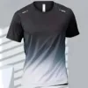 A men's quick dry shirt with a gradient design that shifts from black at the top to white at the bottom.