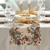 Christmas Pine Needle Linen Table Runner - Pine cones and cardinal birds design.