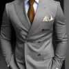 Elite Design High-Quality Brown Men's Suit – Double-breasted blazer with peaked lapel for formal events.