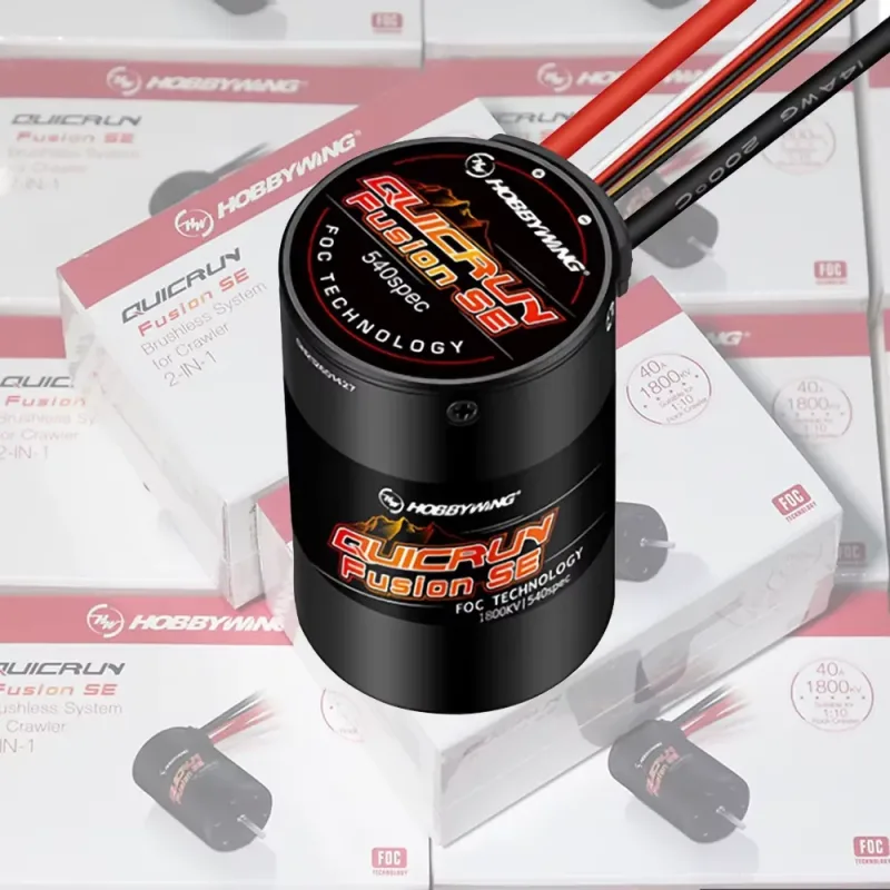 A Hobbywing Quicrun Fusion SE 40A brushless motor and ESC combo designed for 1/10 scale rock crawlers and off-road RC cars with smart torque control.