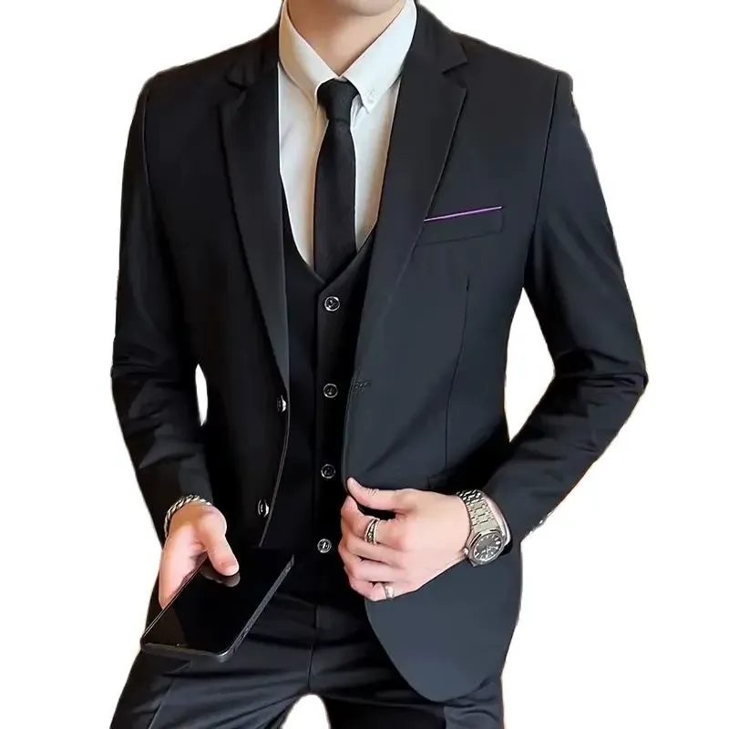 Men’s 3-Piece Business Suit – Slim Fit Blazer, Vest & Pants Set for Weddings and Formal Occasions