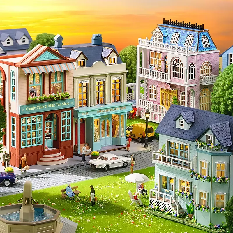 DIY Mini Wooden Dollhouse - Villa architecture kit with furniture and lights