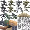 WW2 Military Building Blocks - Soldier Figure & Accessories - A close-up of completed WW2 soldier figures and accessories built from colorful blocks, featuring intricate details and historical accuracy