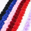 Chiffon Lace Fabric Ribbons with Ruffled Flower Embellishments in Black, Blue, Pink, Red, White, and Purple.