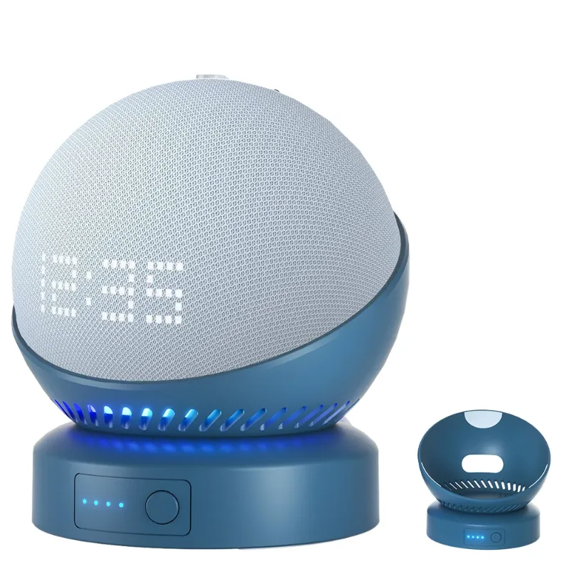 Echo Dot paired with the Liboer Battery Base, showcasing a sleek and modern design that enhances portability and usability.
