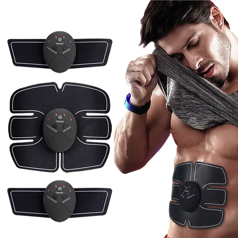 A man wiping sweat from his forehead while wearing the EMS Wireless Muscle Stimulator Trainer, highlighting its effectiveness during intense workouts.
