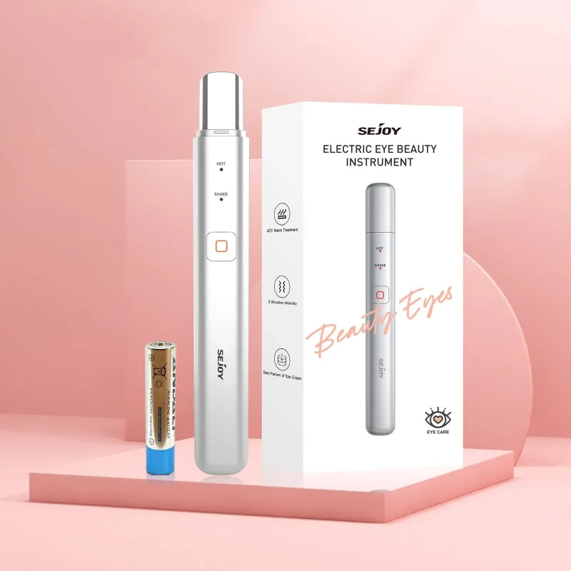 SEJOY Electric Eye Beauty Instrument, featuring a sleek white design with heat and vibration functions for eye care.