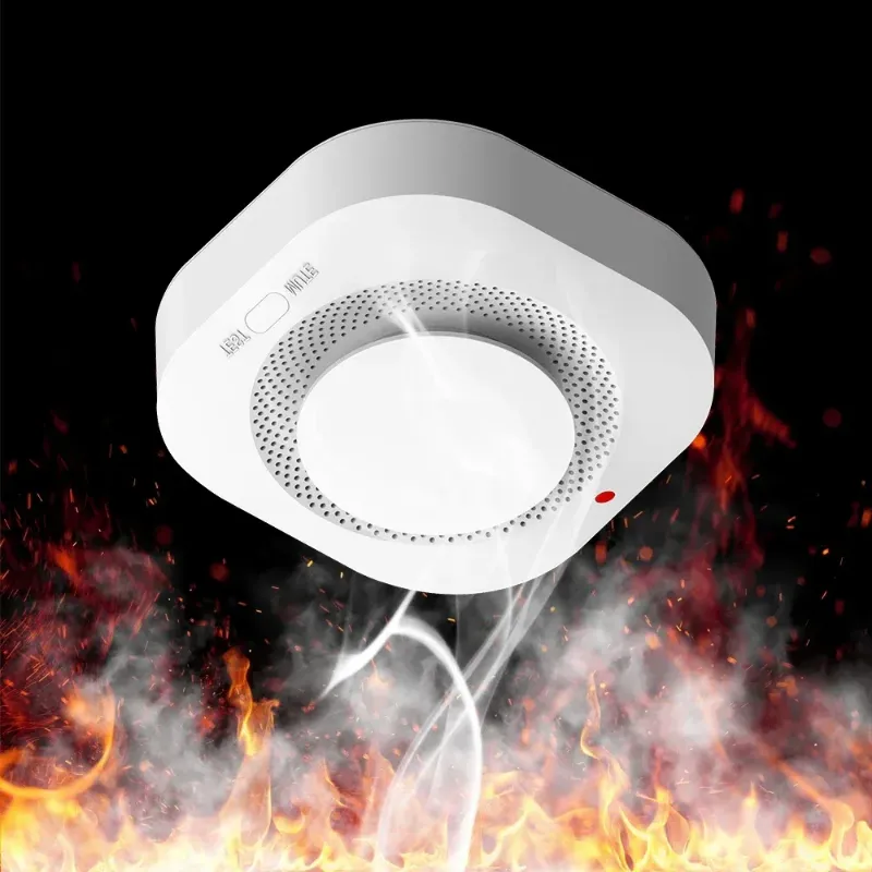 Fire Alarm System-Smoke detector flashing LED and alarm sounding
