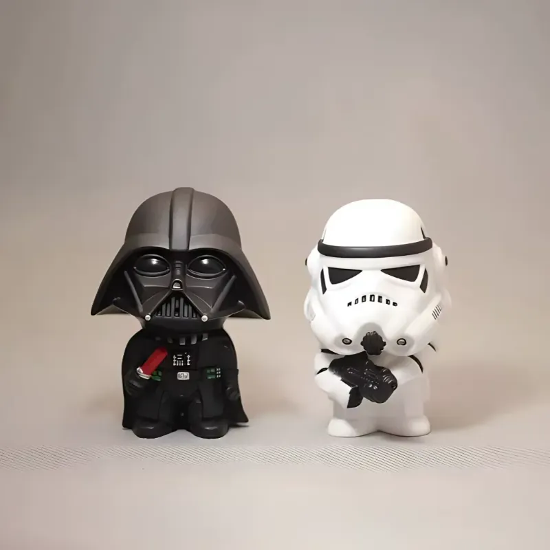 Hasbro Star Wars Dark Trooper and Stormtrooper figurines standing side by side, showcasing their unique designs.