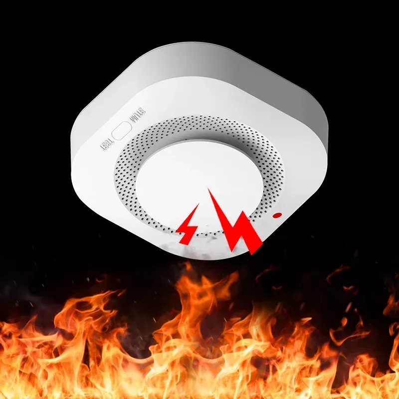 Compact wireless smoke detector with replaceable battery for home security