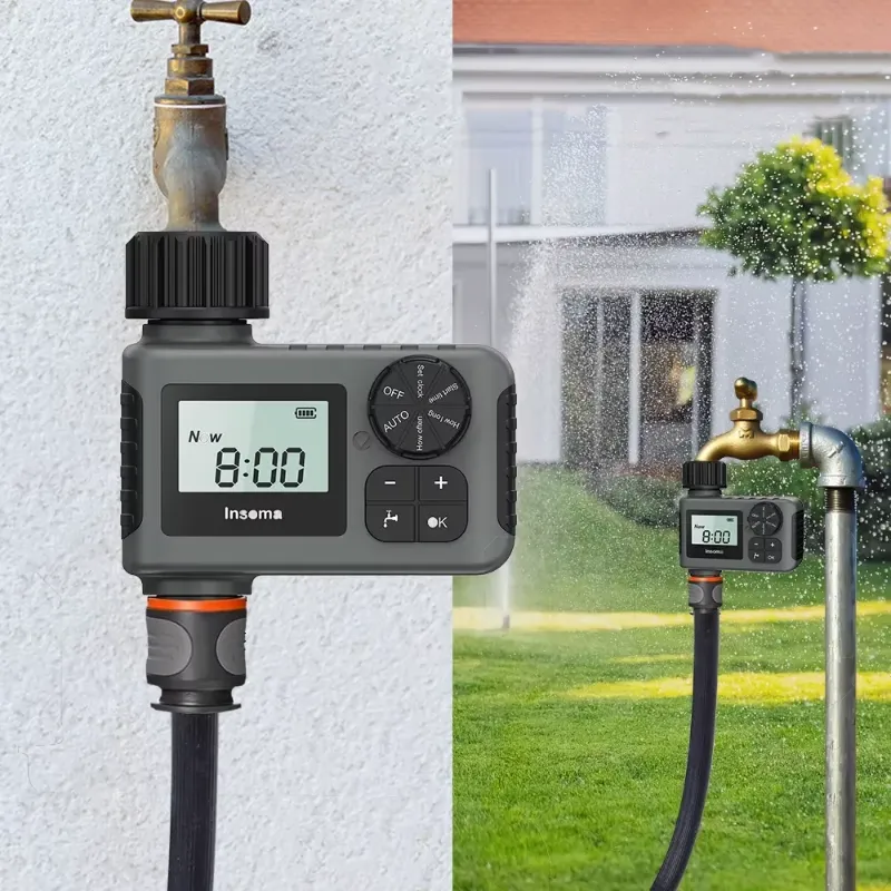 Intelligent irrigation watering system securely mounted on a faucet, providing precise control over watering schedules.