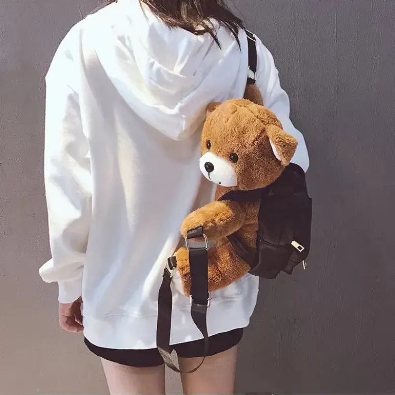 Inside view of the spacious compartment in Kawaii Plush Bear backpack