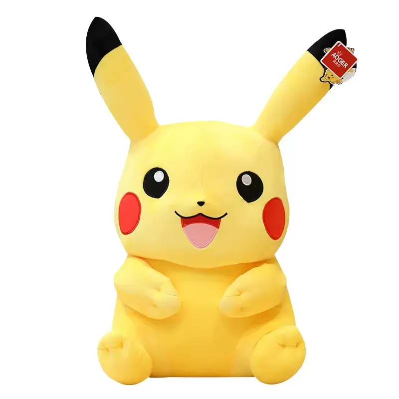 Close-up of a Kawaii Pikachu Plush Toy, highlighting its cheerful expression and soft texture.