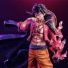 Luffy Sun God Nika Action Figure in a dramatic pose, surrounded by fiery energy, symbolizing his immense power.