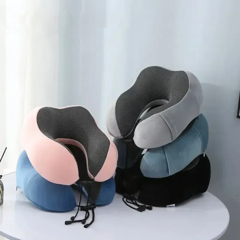 U-shaped memory foam travel pillow with neck support and magnetic fabric cover