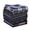 Stack of Men Cotton Pocket Squares featuring a variety of classic plaid patterns and colors.