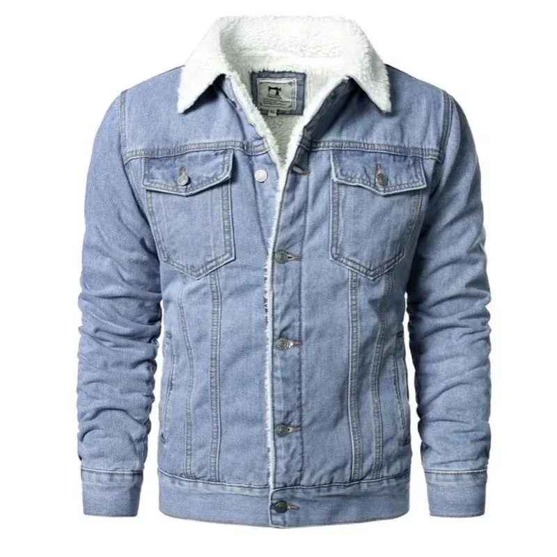 Men denim jacket styled with jeans and sneakers
