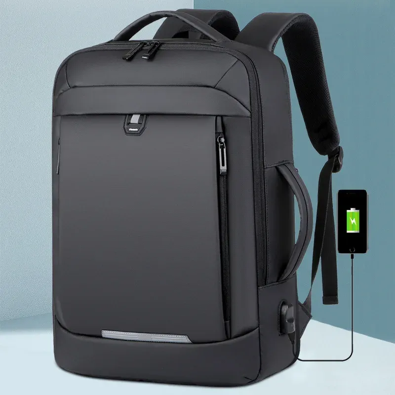 Modern Men's Business Backpack with Integrated USB Charging Port for On-the-Go Device Power.