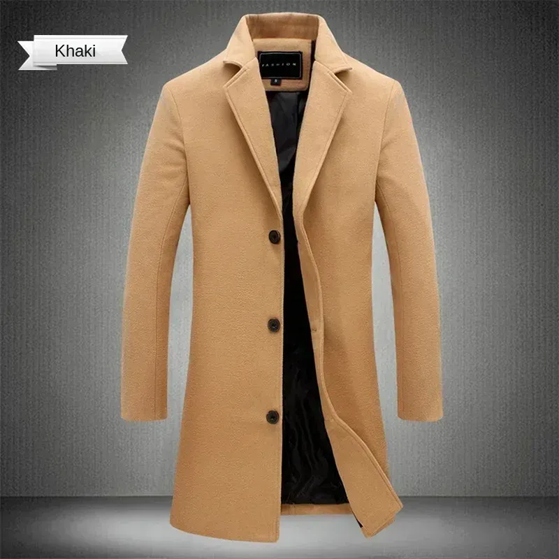 Interior view of men’s wool blend long cotton coat showing lining