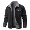 Close-up of sherpa fleece lining inside denim jacket for men