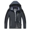 Close-up of waterproof zipper and durable hiking jacket fabric
