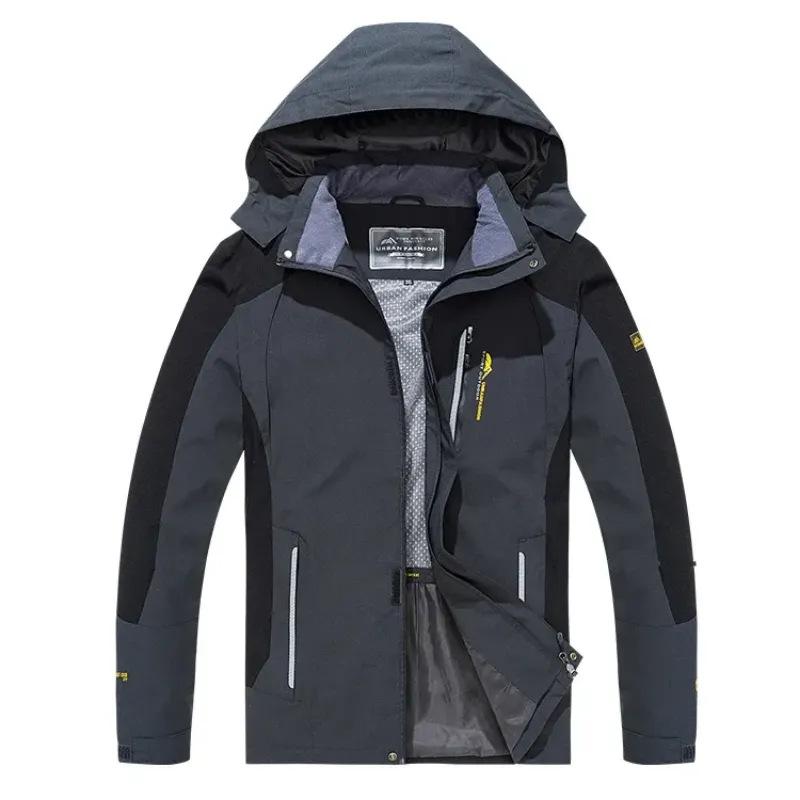 Close-up of waterproof zipper and durable hiking jacket fabric