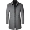 Men's winter coat front view – wool long jacket with turn-down collar
