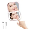 Mini Vanity Mirror with LED Lights – Compact, foldable, 2X magnification.