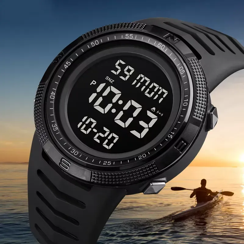 Multi-functional electronic watch for men with big luminous dial and military design