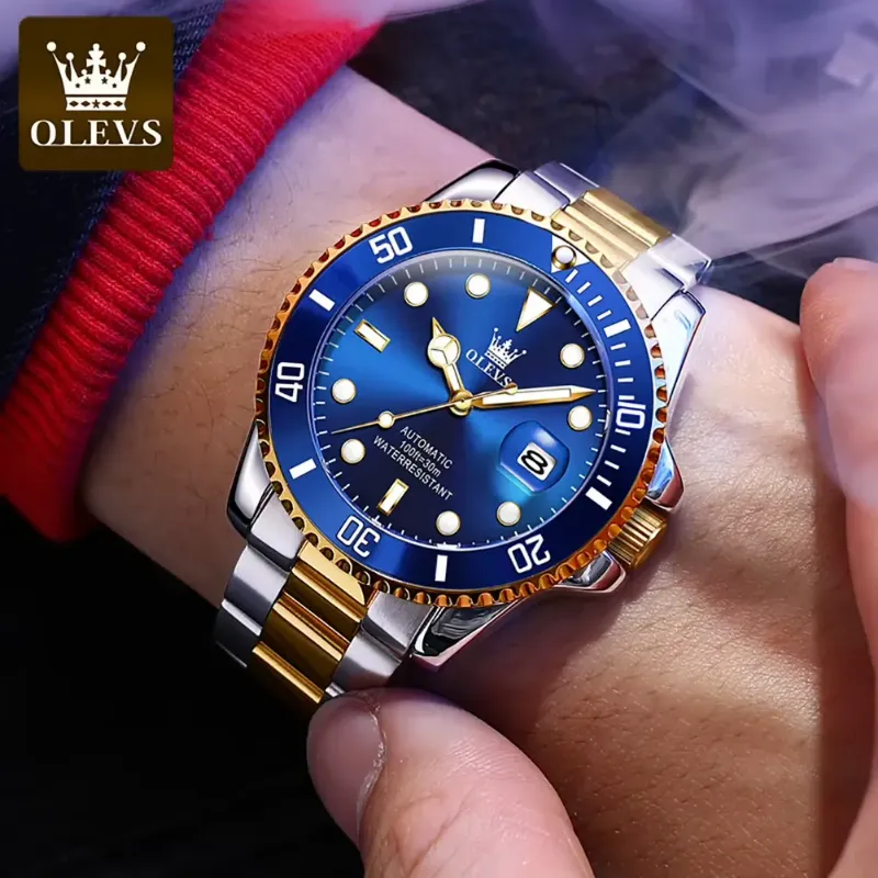 OLEVS Automatic Mechanical Watch Worn on Wrist – Stylish Men's Diving Watch