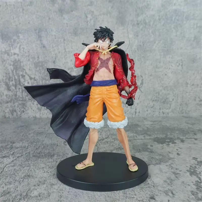 One Piece Luffy Figure in dynamic pose with red jacket and glowing Haki arm