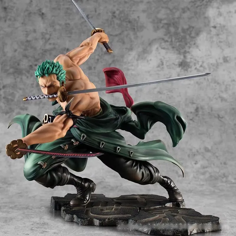 One Piece Zoro Three-Blade Figure: Roronoa Zoro in an intense battle pose, wielding his three swords with precision.