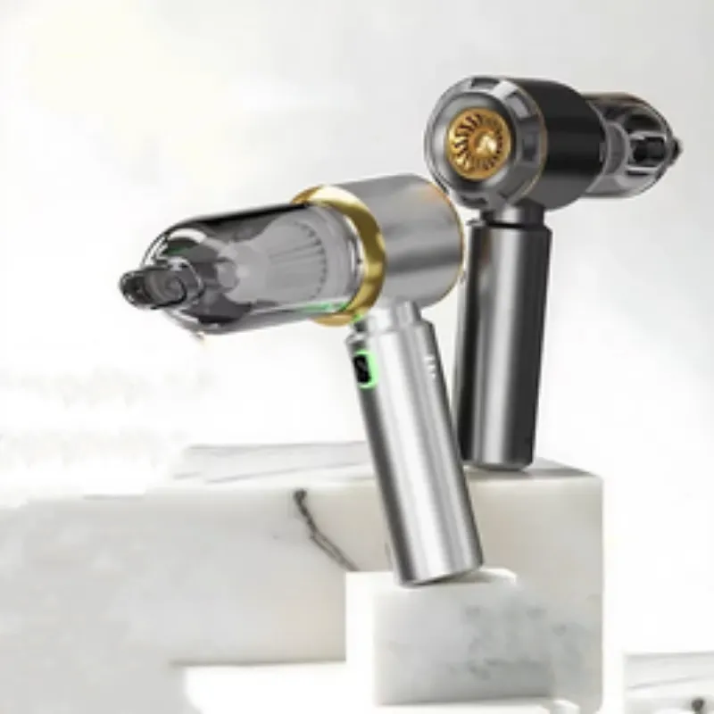 Close-up view of the Portable Car Vacuum Cleaner, showcasing its elegant design and advanced features like LED indicators.