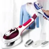 Hand holding the Portable Traveling Clothes Steamer to iron a suit jacket, showcasing its effectiveness in removing wrinkles from formal attire.