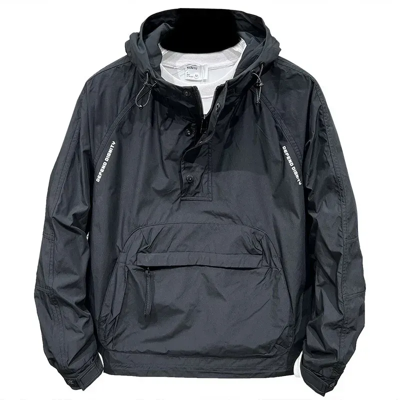 Back view of hooded Korean slim fit men’s casual jacket