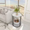 Tall Frame End Table with Sintered Stone Tabletop - Modern Nightstand with Storage