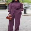 Plus Size VONDA Women Autumn High Neck Suit - Matching Set