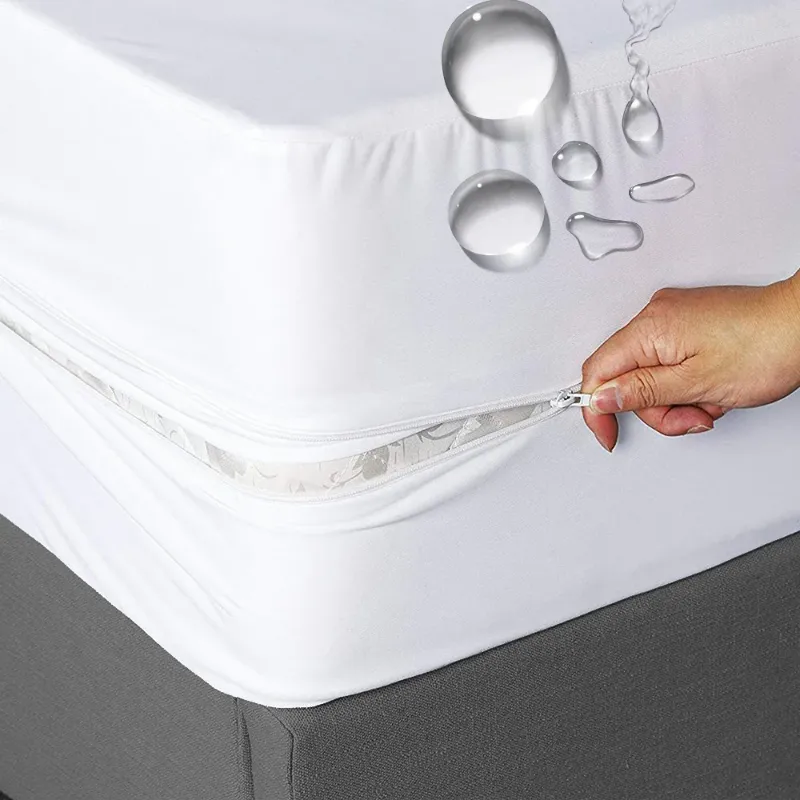 Waterproof Mattress Protector with Secure Zipper for Easy Installation and Liquid Protection.