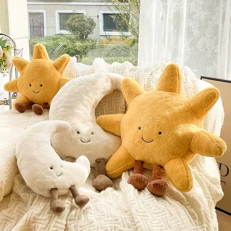 Weather Plush Pillows featuring a sun and moon design, creating a cozy and cheerful atmosphere.