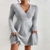 Women’s Knit Bodycon Dress – A chic V-neck long sleeve dress, ideal for autumn and winter.