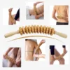 Versatile use of the wooden body fascia massager on various body parts including arms, waist, thighs, and calves.