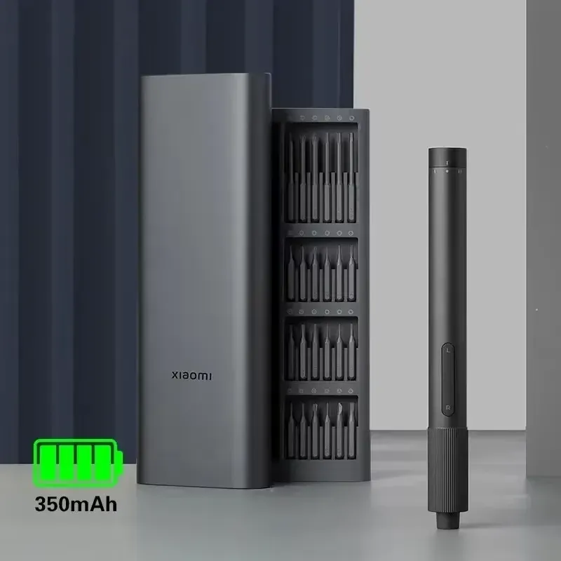 Xiaomi Mijia Screwdriver Kit with a sleek storage case containing multiple bits and a 350mAh battery.